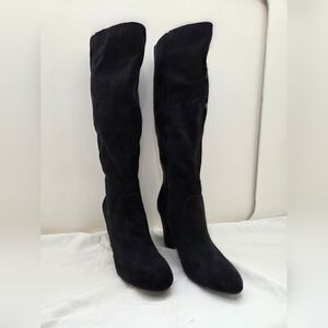Black Knee-High Faux Suede Boots | 3” Block Heel | Size 6